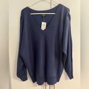 JM Collection Women's Intrepid Blue V-Neck Sweater Sz XL